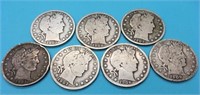 (7) Barber Half Dollars  $3.50 Face Silver  Coins
