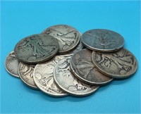 (10) Walking Liberty Half Silver  Dollars Coins