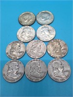 (10) Franklin & Kennedy Silver Half Dollars Coins