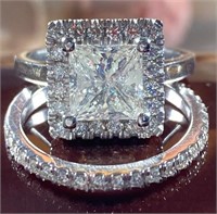 3.25 Cts Princess Halo Solitaire Engagement Ring