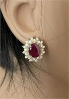 6.35 Cts Natural Ruby Diamond Earrings 1 / 5