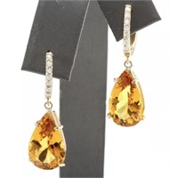 5.28 Cts Natural Citrine Diamond Earrings