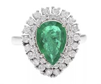 3.68 Cts Naturald Emerald Diamond Ring