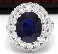 8.18 Cts Natural Blue Sapphire Diamond Ring