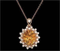 Certified 4.80 Cts Natural Citrine Diamond Pendant