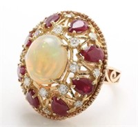 17.58 Cts Natural Opal Ruby Diamond Ring