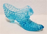 Beautiful Vintage Blue Hobnail Glass Shoe