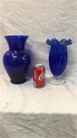 2 tall cobalt blue vases