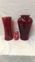 2 tall ruby red vases