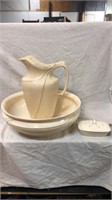 Victorian pitcher and bowl with soap dish. The