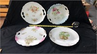 4 large unmarked hand painted plates