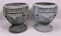 Pr. cast stone urns, Greek Key design,