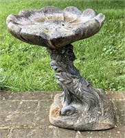 Cast stone bird bath, shell basin,