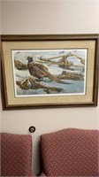 Signed piece of art pheasant standing on frozen