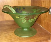 Green Fenton glass painted vase
