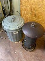 bird feeder and small metal trash can