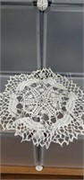 Vintage hand crocheted 14in doily with gold beads