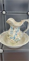 Vintage cherub porcelain pitcher and basin