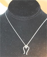 925 Sterling Silver  Diamond Heart Necklace