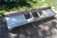 7' three compartment stainless steel sink