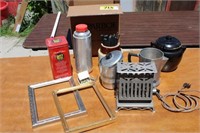 Vintage toaster, stoneware, thermos, etc