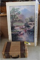 Oriental painting and small suitcase