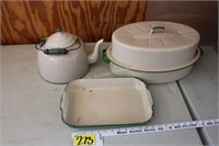 green and cream enamelware