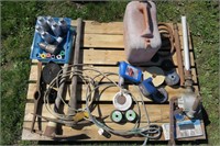 Pallet lot-- barrel pump, choker cable, etc.