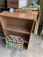 Wooden shelf and miscellaneous household items