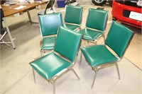 5 Vintage Green Vinyl Stacking Chairs