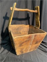 Antique wooden carrier with handle, dovetail