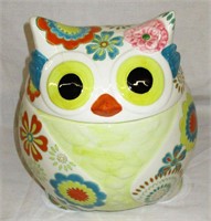 Groovy Hand Painted Owl Stoneware Cookie Jar
