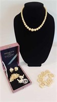 VINTAGE IVORY NECKLACE + BRACELET + EARRINGS