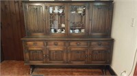 ENGLISH OAK SIDEBOARD WITH LEADED GLASS DOORS