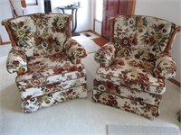2 Velvet Chairs with wood accent arm covers