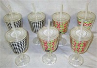 7 NOS Reusable Plastic Cocktail Cups with Straws