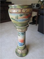 Porcelian Oriental 1930's pot and pot stand