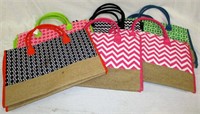 Lot of 9 Vibrant Burlap Shopping Totes