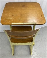 Vintage kids school metal and wood desk with chair