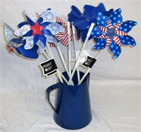 Lot of July 4th Themed Pinwheels in Kettle