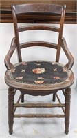 Antique side chair w/needle point. 34" H.