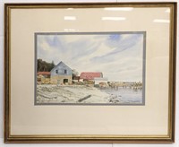 Signed Beach Scene Watercolor Painting by HW