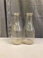 (2) Round Quart Milk Bottles. Unmarked