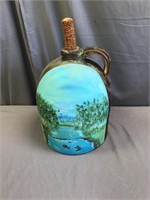 Early 2 Gallon Crock Jug with Painted Farm Scene