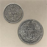 2 SILVER Netherlands 1940's coins