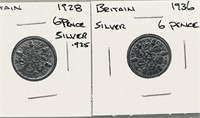 1928 & 1936 British SILVER 6 pence
