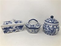 Coordinating Blue and White Trinket Boxes