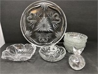 Glass Serving Pieces and Perfume Bottle