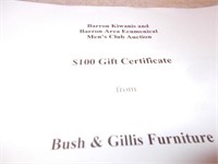 (1) $100 Gift Certificate From Bush & Gillis