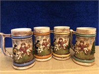 SET OF 4 CERAMIC BEER MUGS.  SCENE FROM THE OLD